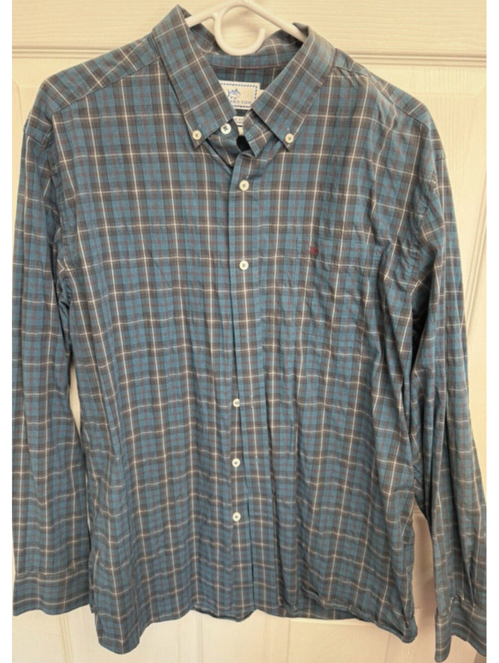 Southern Tide Mens Large Classic Fit Blue Plaid Stretch Cotton Button Down Shirt